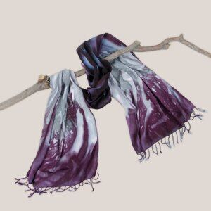 Eolande Tie Dye Scarf | Purple and Gray Hand-Dyed Fringe Rayon Wrap